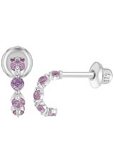 nice silver pink cubic zirconia screw back baby earrings